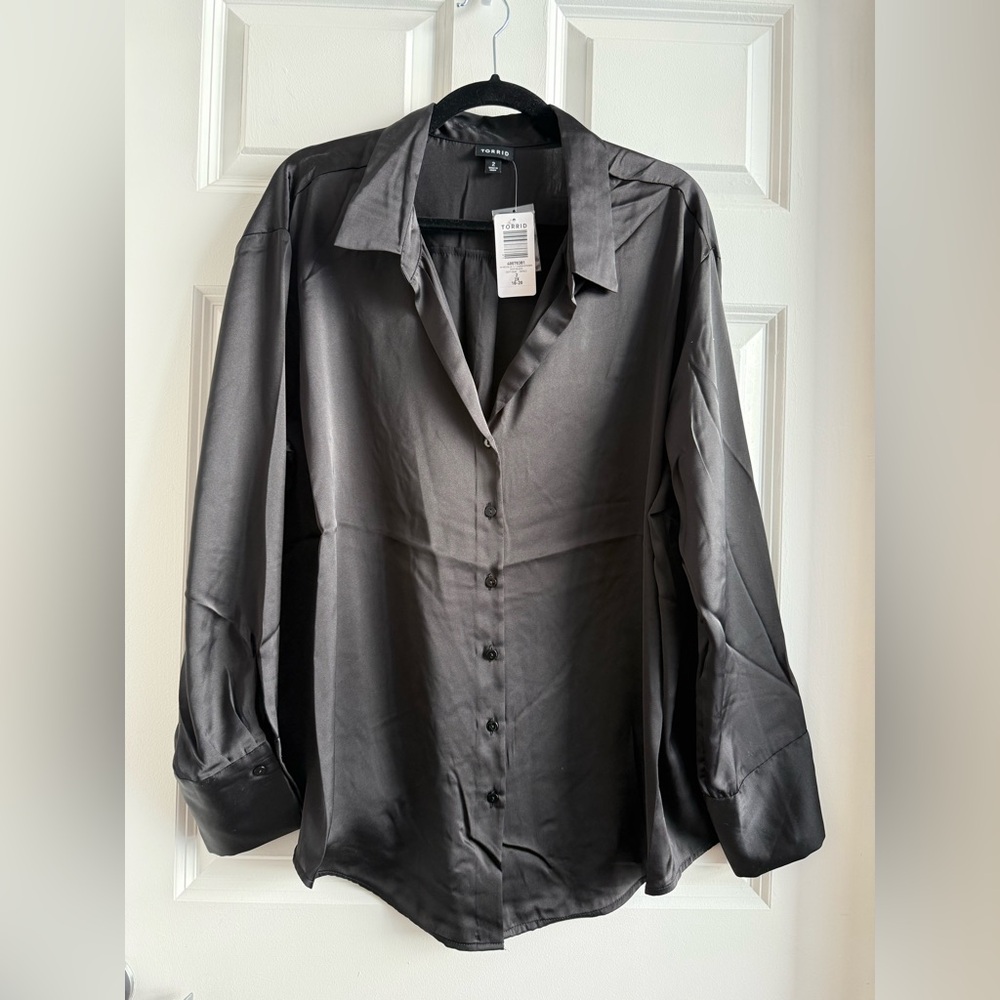 Torrid Black Satin Button Down Shirt